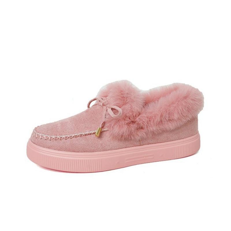 New Women's Shoes Women's Cotton Shoes Winter Bow Warm Shoes Flat-soled Fluffy Shoes