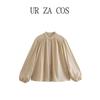 Fashion Style New Fashion Trendy Women's Vacation Style Fabric round Neck Long Sleeves Cotton Shirt 3564086 942
