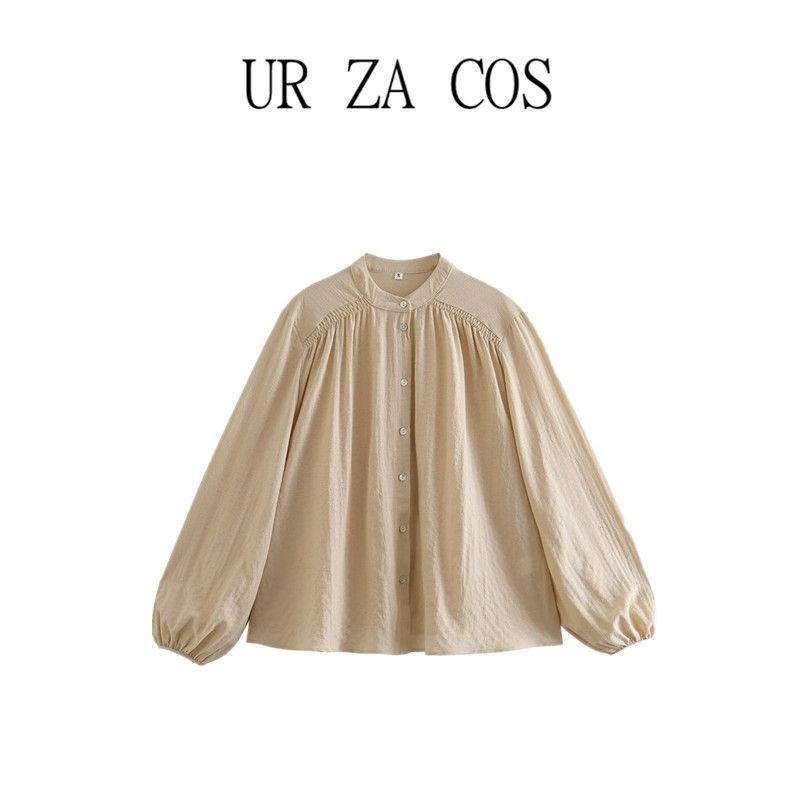 Fashion Style New Fashion Trendy Women's Vacation Style Fabric round Neck Long Sleeves Cotton Shirt 3564086 942