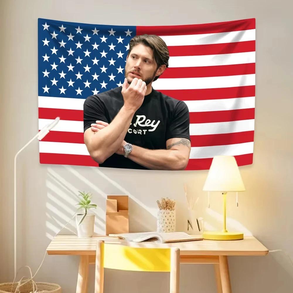 J-Jensen Ackles American Flag Inspired Soft Polyester Tapestry Bedroom Dorm Wall Hanging Supernatural Fandom Decor