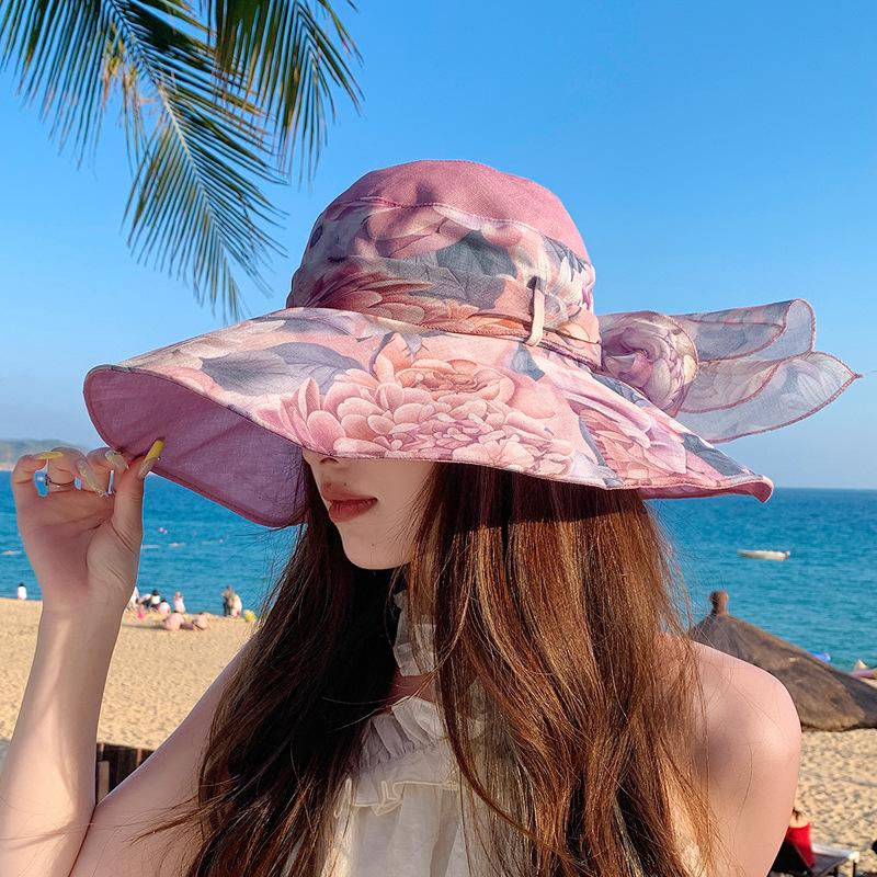 Summer Eaves Sun Protection Mother Hat Fashion Bow Streamer Sun Hat Children Beach Seaside Breathable Sun Hat