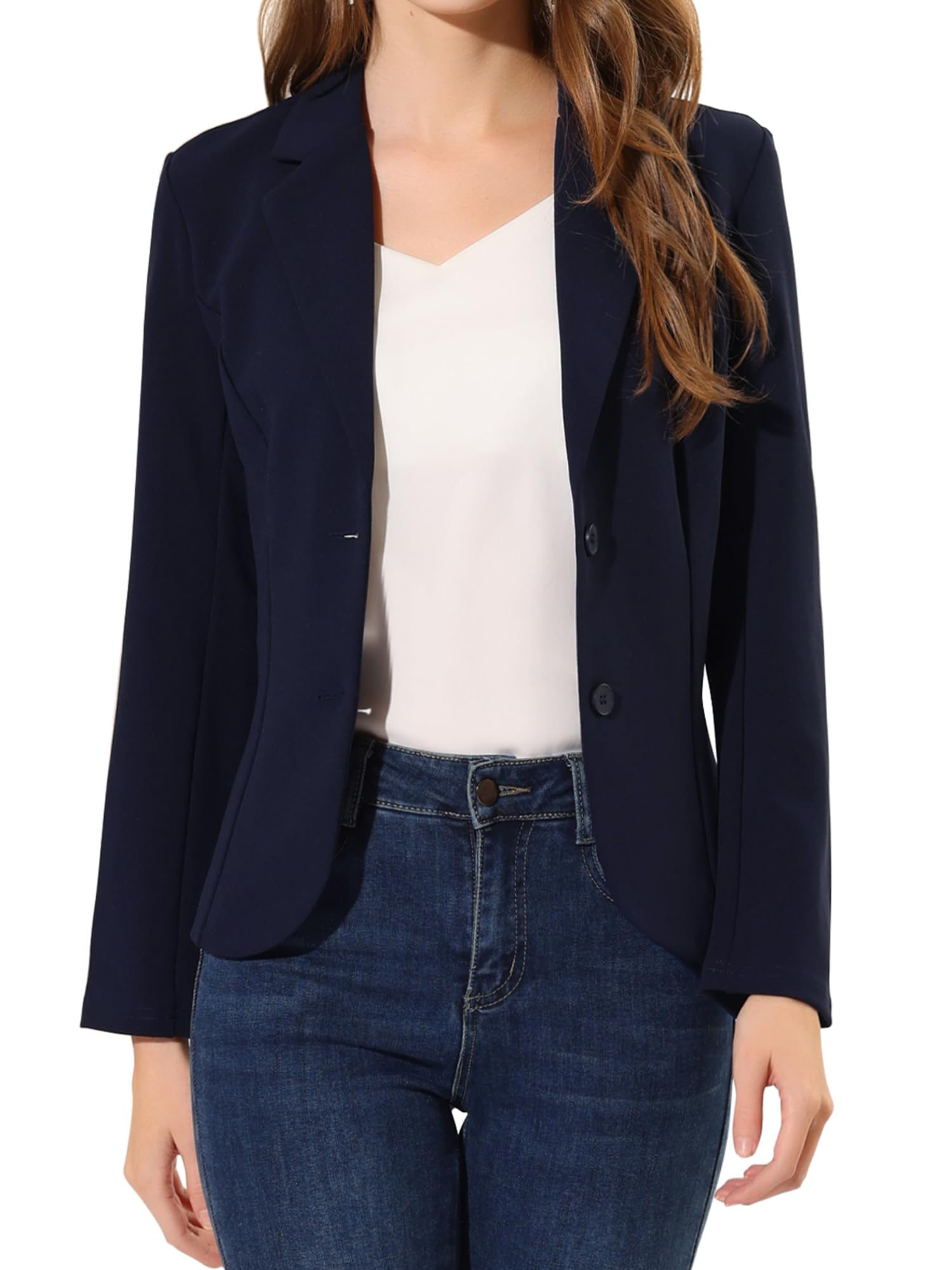 

Женский костюмный блейзер Allegra K темно-синего цвета, стрейч, для бизнеса, поездок на работу и офиса, размер M