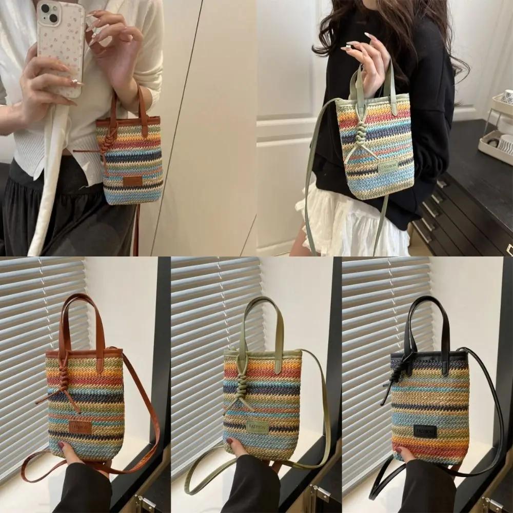 New Contrasting Color Straw Messenger Bag All-match High Capacity Straw Crossbody Bag Light Weight Weave Beach Bag Daily Use