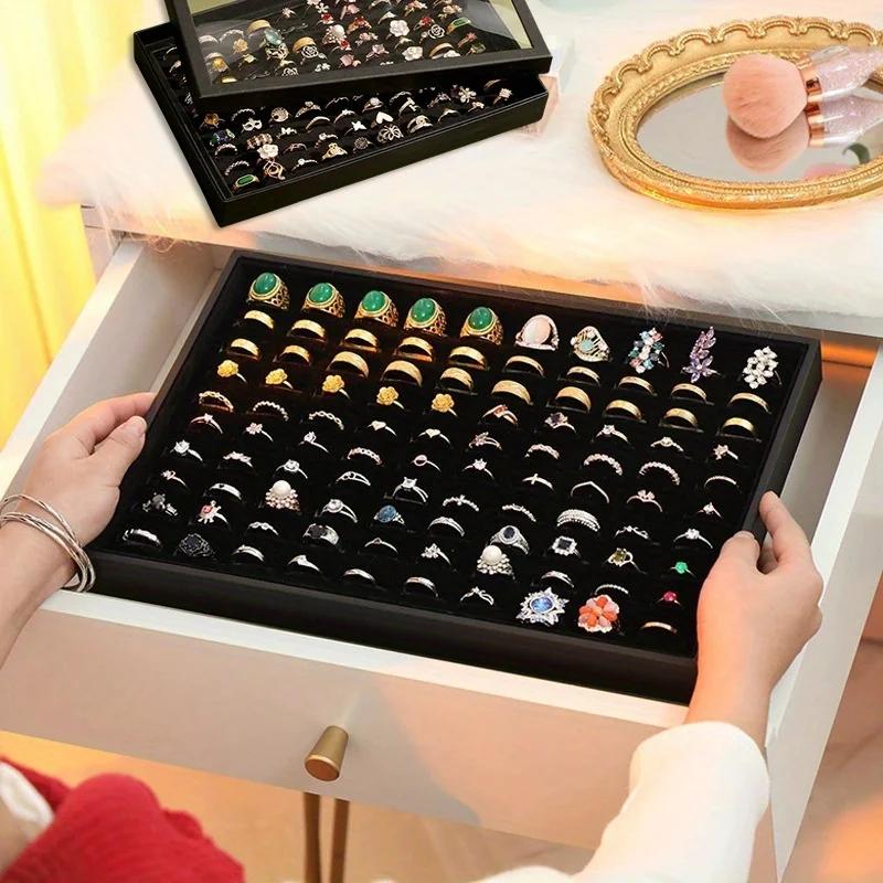 Ring Box, Jewelry Display Box, Dust-proof Transparent Tape Cover Storage Box, Anti-oxidation