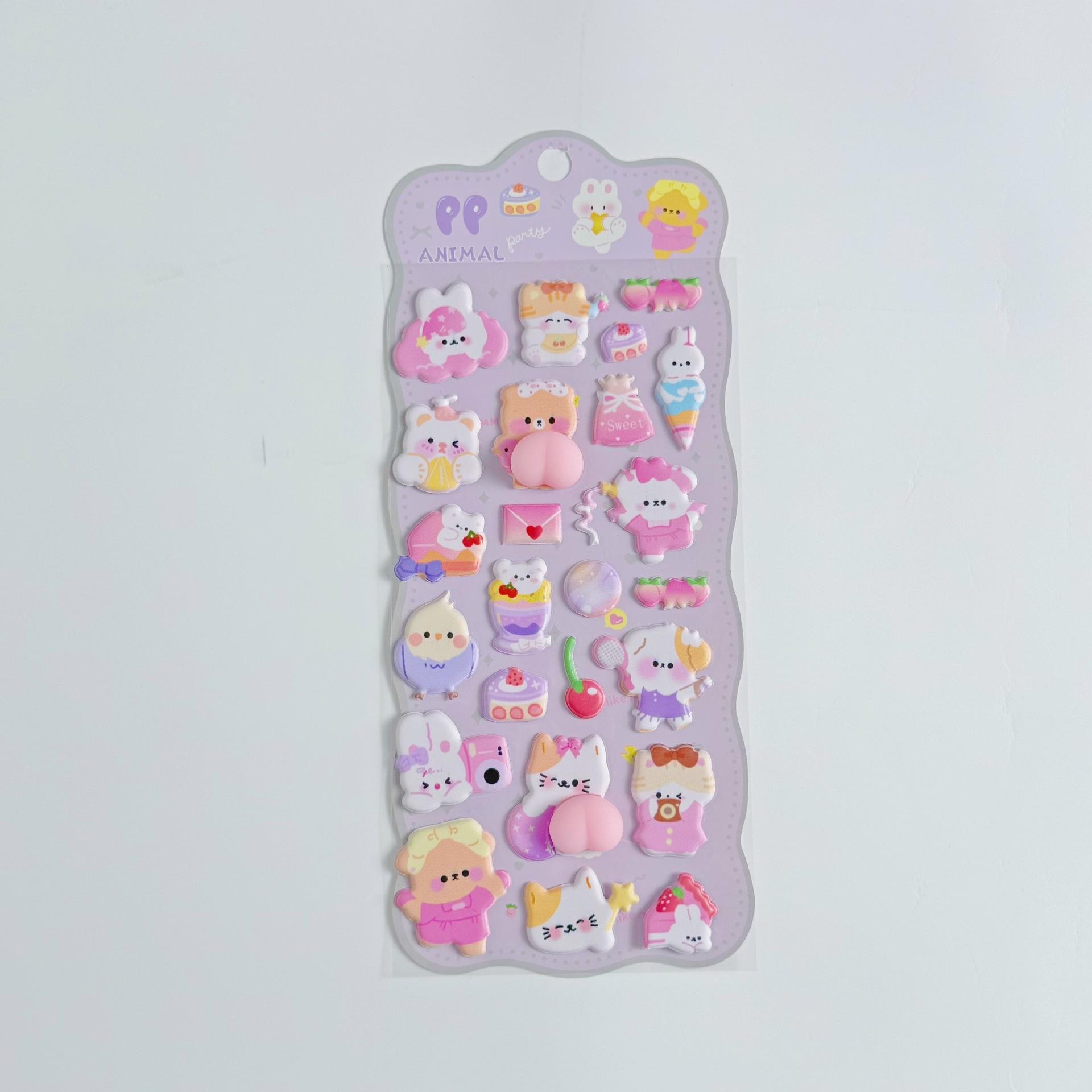 

3D Puffy Animal Stickers Cute Rabbit Bear Soft Squishy Cartoon Decals For Kids Handmade Phone Case Notebook Diy Craft Decoration