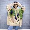 Women Autumn Winter Oversize Pullover Sweater Plus Size Pattern Printing Knitted Hat Loose Full Sleeve Sweaters