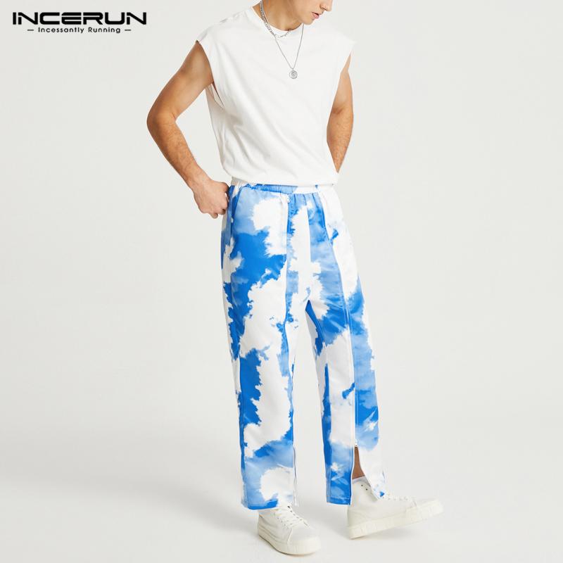 

INCERUN весенние мужские брюки с разрезом на молнии и эластичными свободными брюками макси