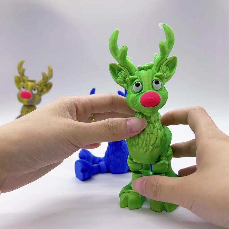Festive Reindeer Sculpture 3D Printing Christmas Elk Ornament Green Sleigh Deer Statue for Home Desktop Decor Holiday Party Gift