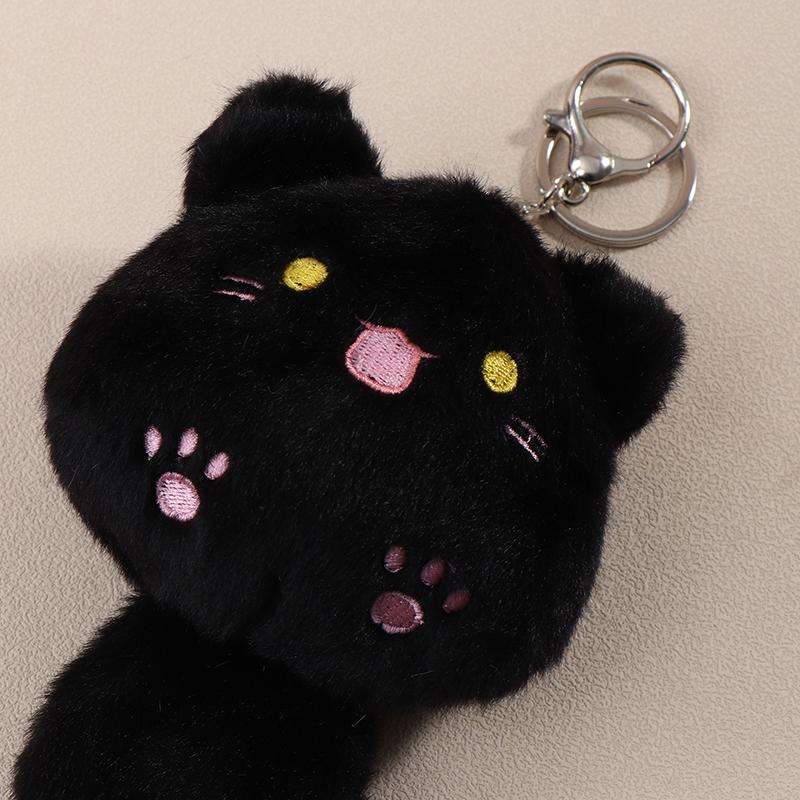 Creative Bookbag Pendant Cute Squeaking Little Cat Plush Cat Keychain Cartoon Cat Soft Tail Stuffed Doll Keyring