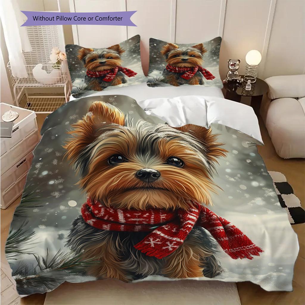 Yorkshire Terrier Pattern Bedding Quilt Set Quilt Cover Pillowcase Home Decoration Birthday Gift (1 * Duvet Cover + 2 * Pillowcase, Without Core)