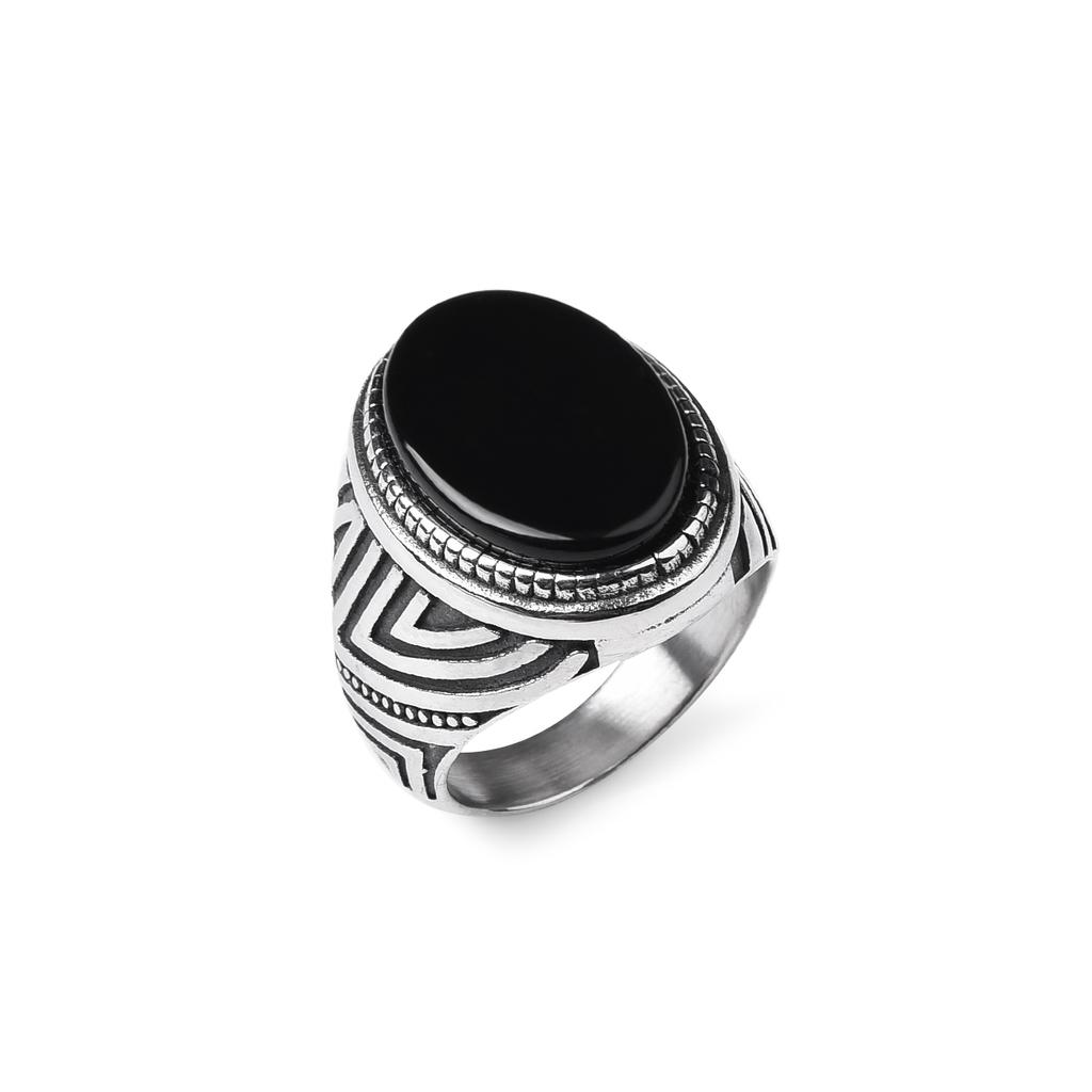 Men's Trend High Quality 316LStainless Steel Onyx Stripe Rings Classic Vintage Fashion  Eco-Friendly Material