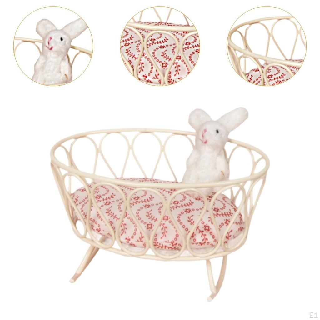 1/12 Puppenhaus Babypuppenbett, Kinderbett DIY Szenenhandwerk, Rollenspielzeugzubehör