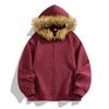 American retro hooded fur collar diagonal placket thermal zipper sweater men's and women's European and American trends