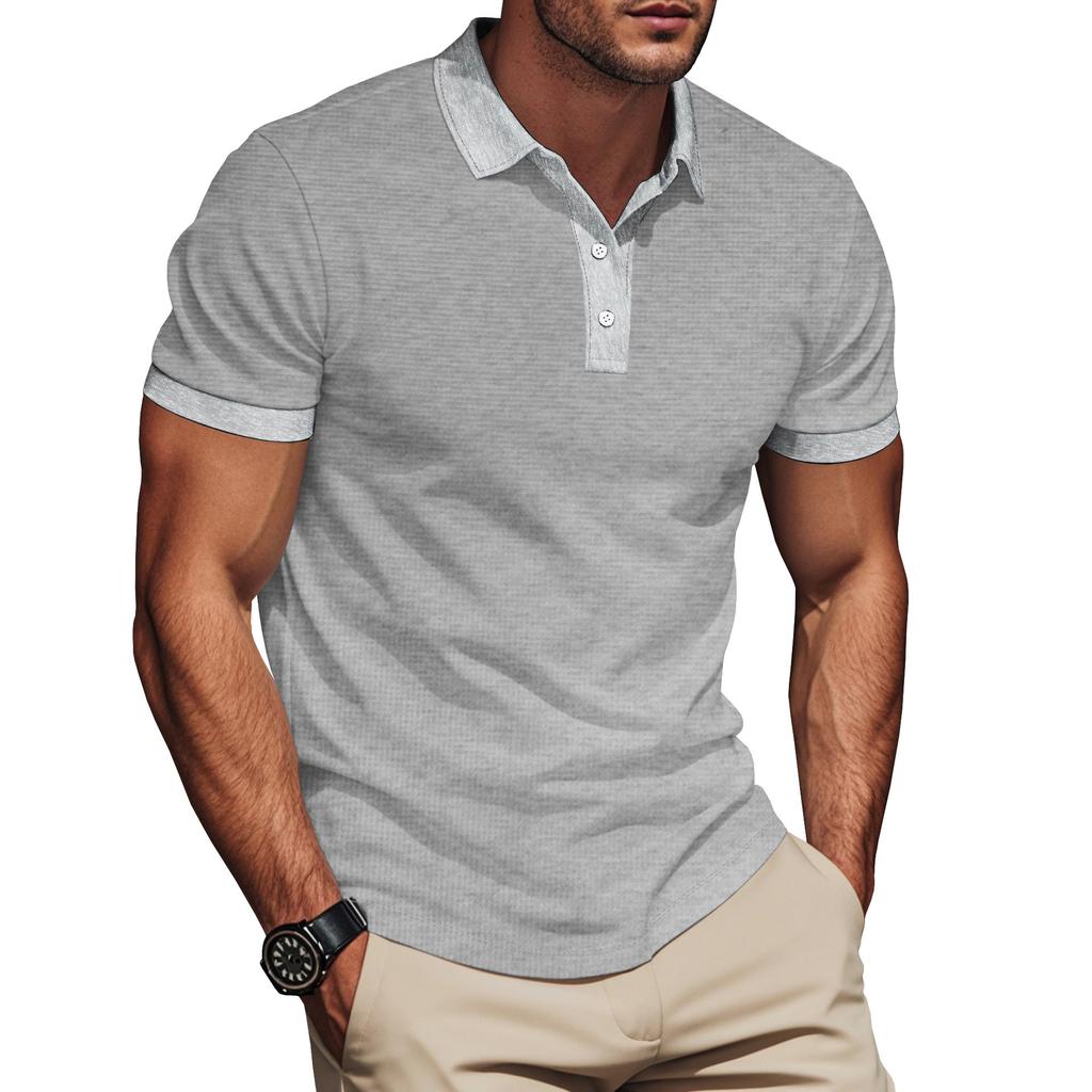 Summer New Men's Polo Shirt Solid Color Lapel Color Matching Short-sleeved Men's Polo Shirt In Stock