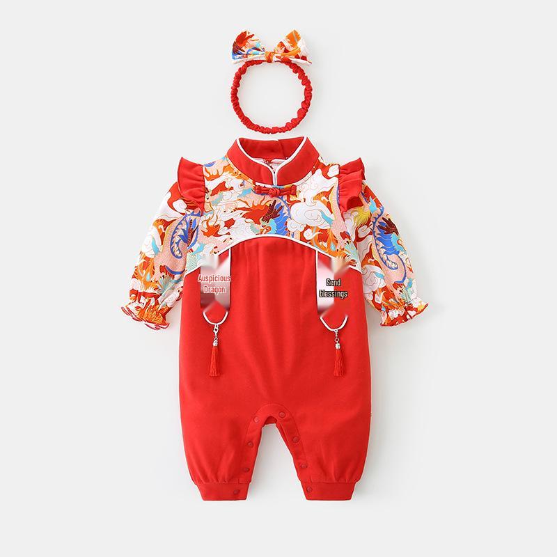 

Chinese-Style Baby Girl Cotton Onesie: First Birthday & New Year Outfit for Spring and Autumn Label 59
