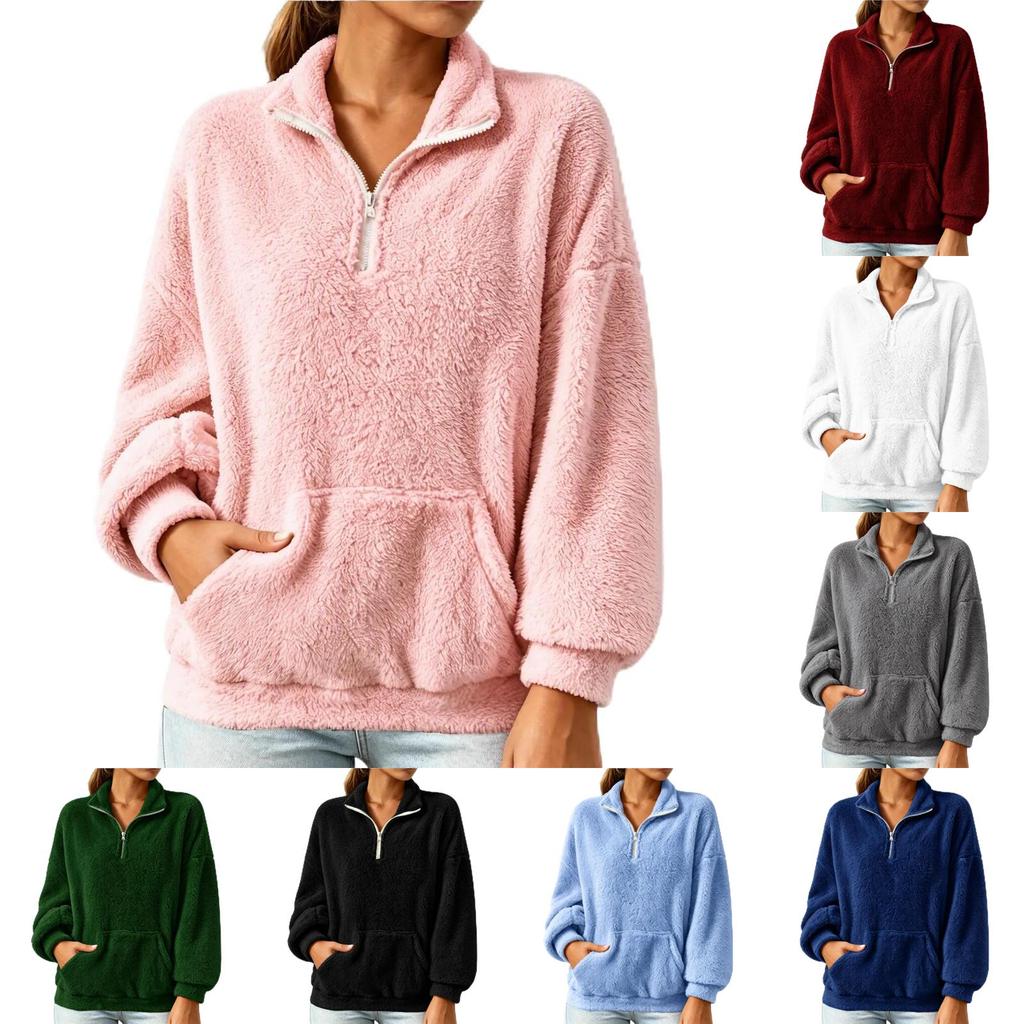Women's Turtleneck Zip-Neck Long Sleeve Loose Fit Casual Pullover Top