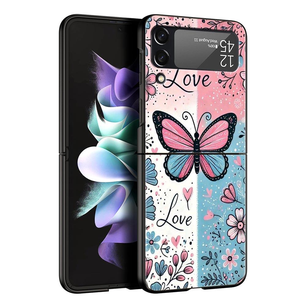 Fashionable Butterfly Flower Pattern Hard PC Phone Case For Samsung Galaxy Z Flip 7 6 5 4 Black Cover For Galaxy Z Flip 3 Shell