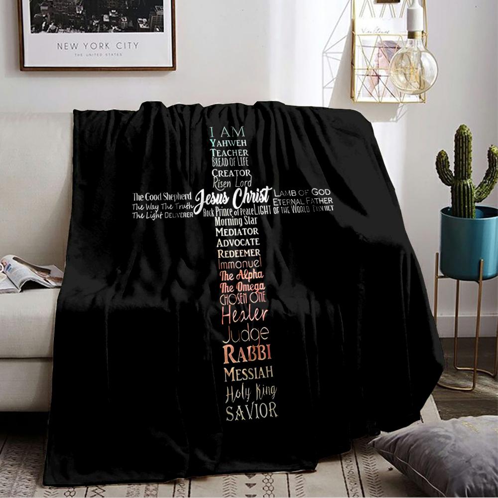 Christian Cross Word Art Keep warm Flannel blanket for bedroom, living room, sofa, and nap