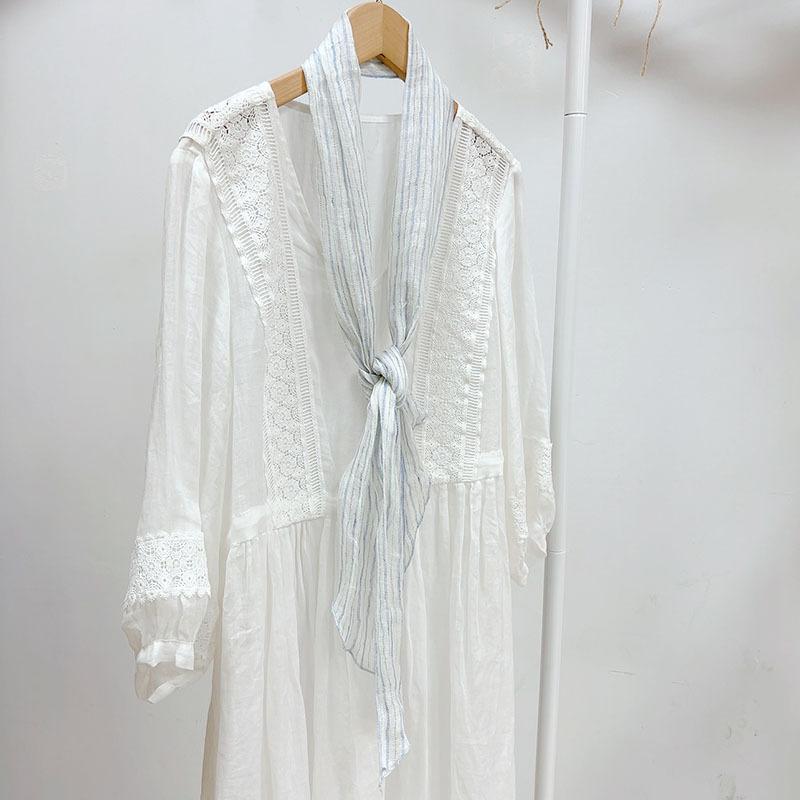 Thin Linen Scarf Slender And Narrow Long Breathable Neck Protection Silk Scarf Women'S Versatile Extended Shawl