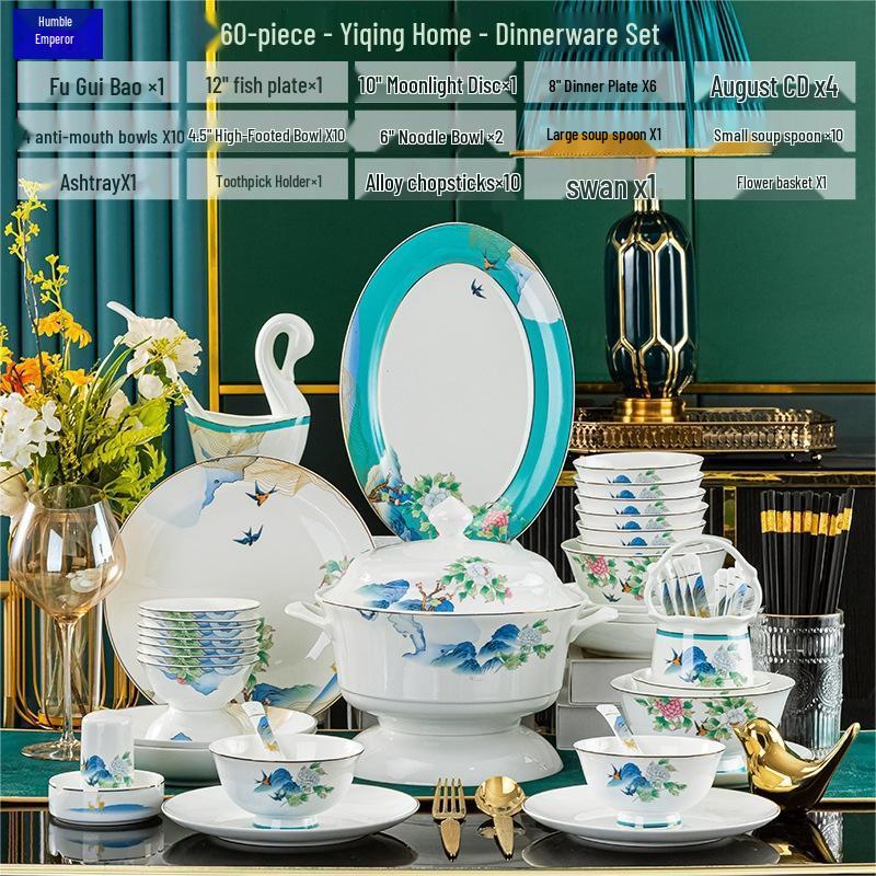 Qianxing 60-Piece Chinese Ceramic Dinnerware Set