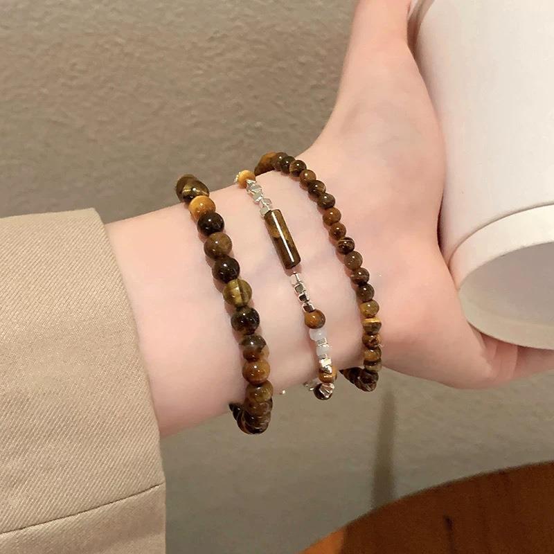 Broken silver tiger's eye stone splicing beaded bracelet women's autumn and winter niche retro jewelry student couple personalized bracelet