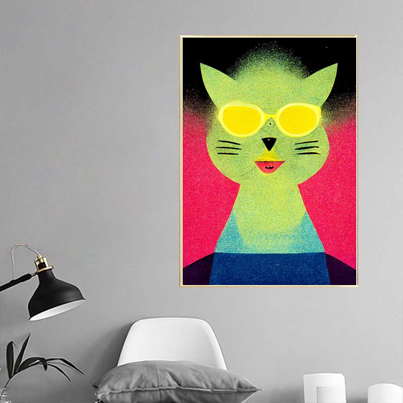 Retro Alien Cat Space Adventure UFO Poster Canvas Painting Abstract Animal Wall Art Picture For Living Room Home Decoration