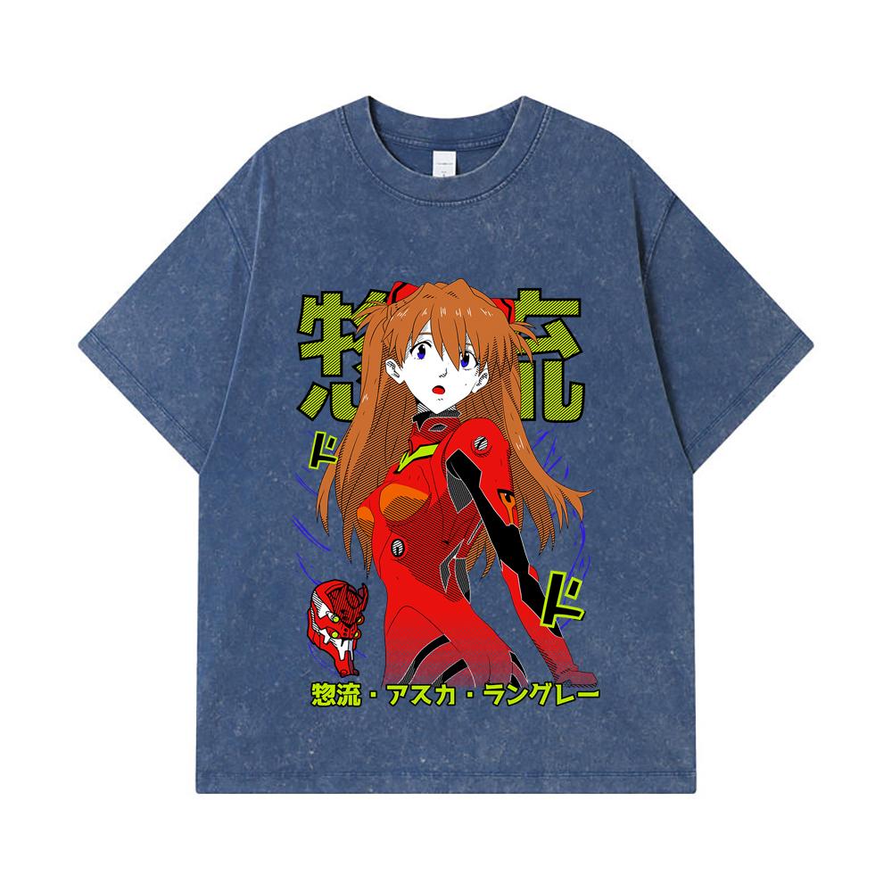 275 GSM Washed T-shirts 100% Cotton Evangelion V10 Asuka Print Unisex Heavy Cotton T Shirt