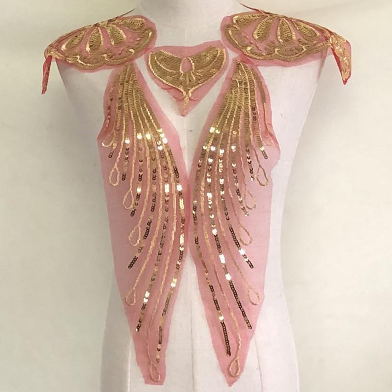 1 Set Gold and Silver Sequined Mesh Embroidery Patch for Dance Clothes Skirt Decoration Handmade DIY Accessories