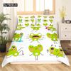 Cartoon Frog Duvet Cover Set Light Green Cartoon Frogs Cute Dragonfly Animal Bedding Set for Kid Twin Size Polyester Quilt Cover