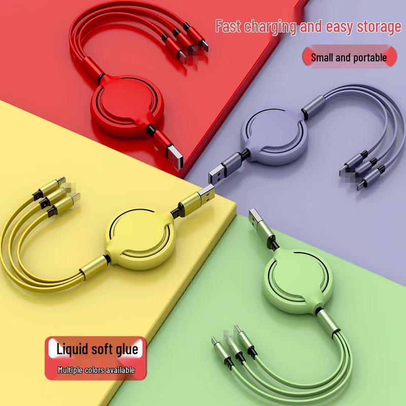 Retractable Liquid Silicone 3-in-1 Fast Charging Cable with Customizable Logo