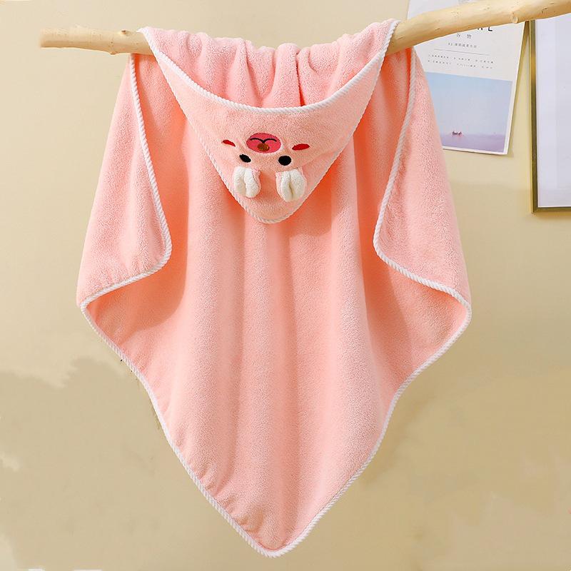 Toalha de Bebê com Capuz em Lã Coral e Manta Swaddle com Bordado de Desenho Animado