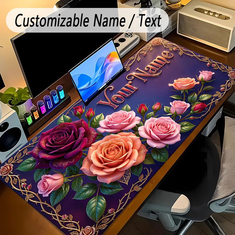Floral Garden Theme Personalized Mouse Pad Custom Name Text Non Slip Desk Pad For Laptop Office Desktop