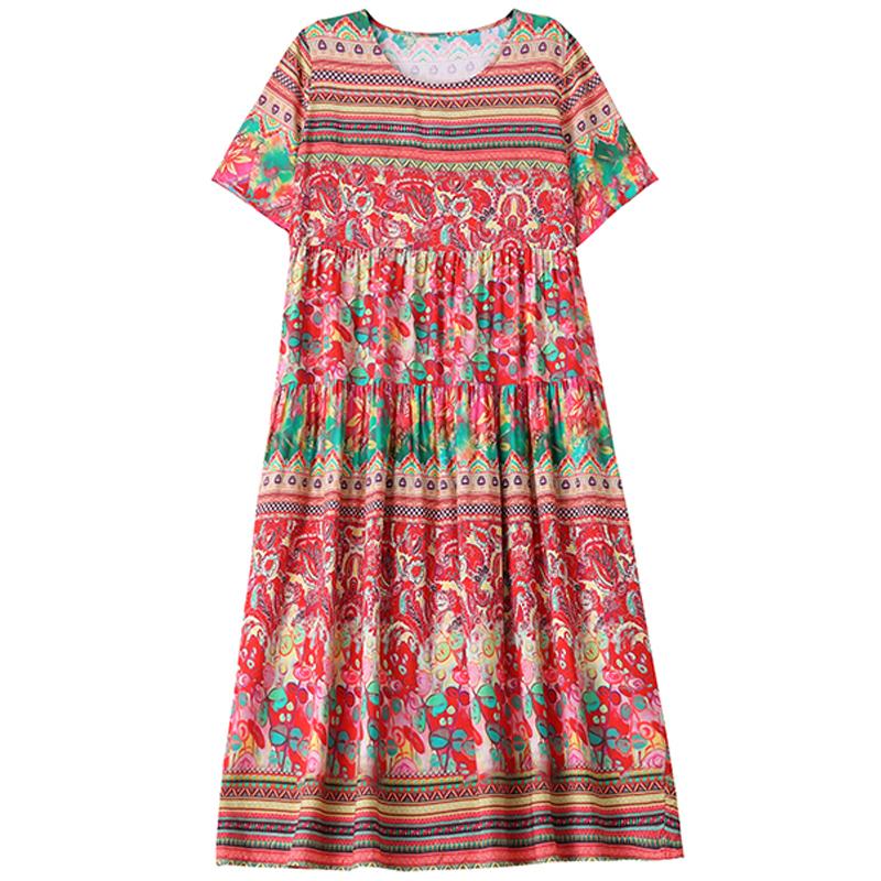 Elegant Women's Summer Dress Loose Short Sleeve Plus Size Casual Long Dresses Vintage Clothes