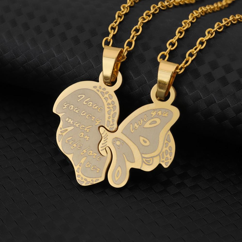 Personalized Couple Necklace Stainless Steel Splicing Butterfly Romantic Holiday Party Birthday Gift Accessories