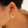 Hammered Texture Heart Earrings with Pearl Drops Titanium Steel Elegant and Versatile Ear Accessories