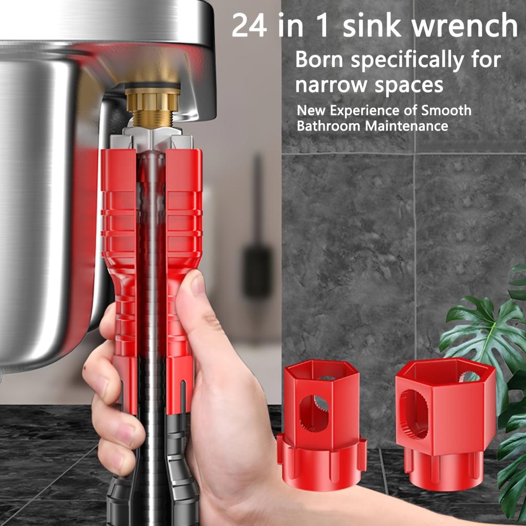 24-In-1 Faucet Repair Kit for Kitchen and Bathroom - Durable Carbon Steel, Red/Black