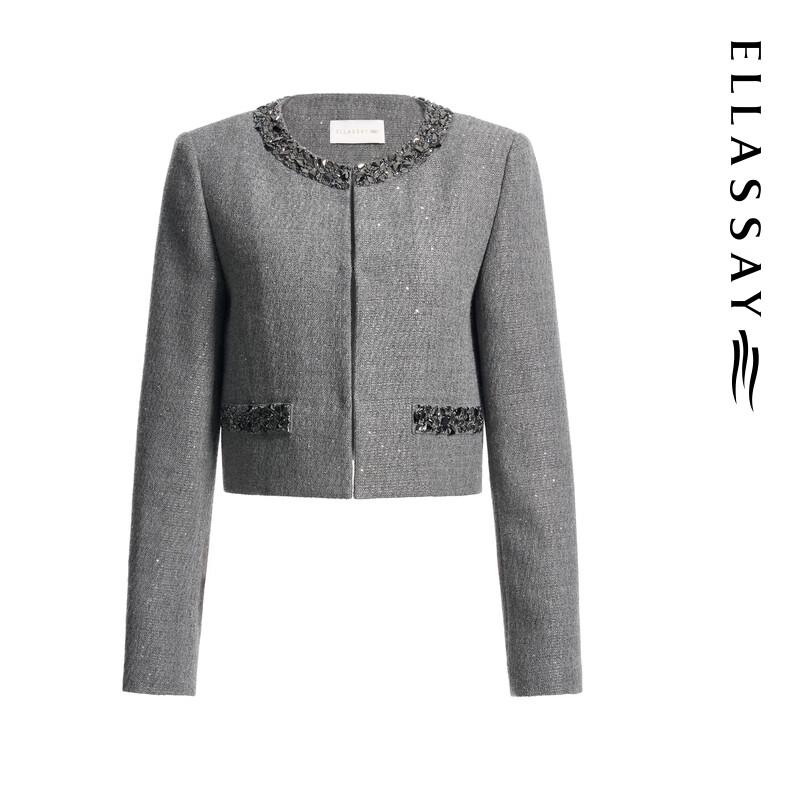 ELLASSAY Women's 2025 Autumn Merino Wool Rhinestone Short Coat