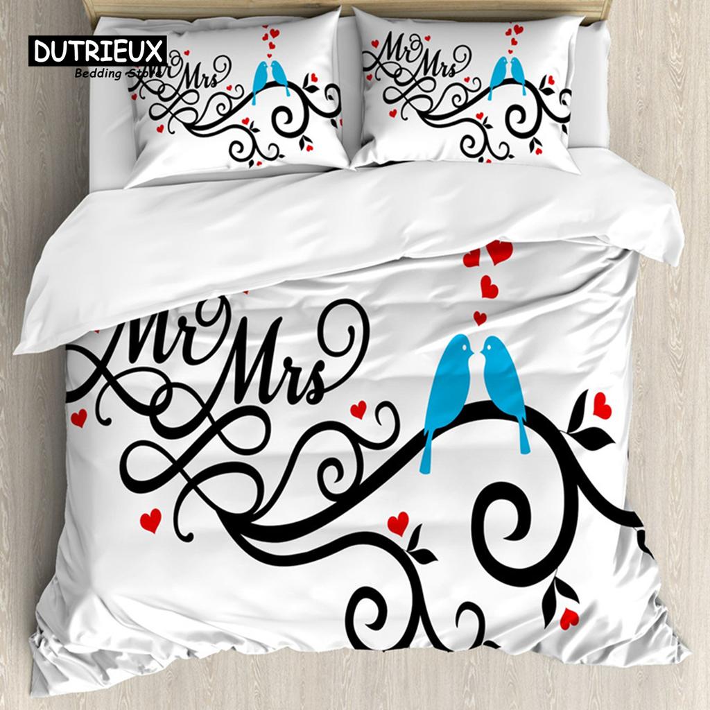 Mrs Mr Duvet Cover Romance Comforter Cover Microfiber White Bedding Set For Boys Girls Teens Adults Wedding Valentine Day Decor