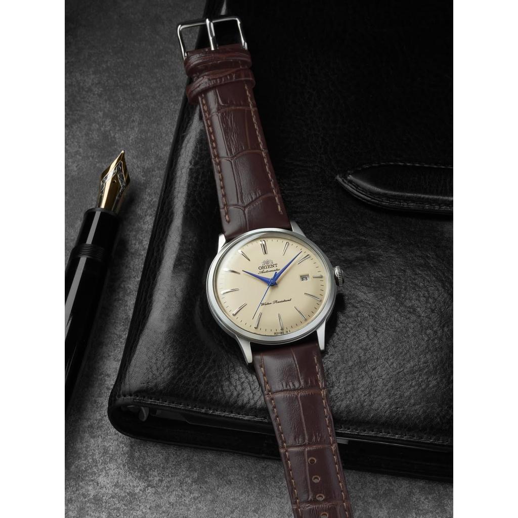 Orient Bambino RN-AC0033Y Pánské automatické mechanické hodinky, slonovinový ciferník, kožený řemínek