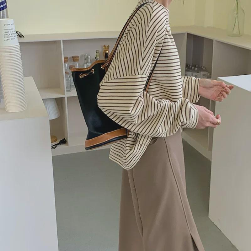 Pulover cu mânecă lungă, croială lejeră, cu dungi, pentru femei, toamna 2024