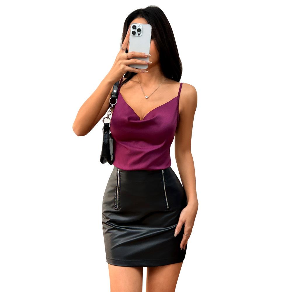 Spring and summer new European and American women's clothing sexy celebrity sling vest loose and thin satin top