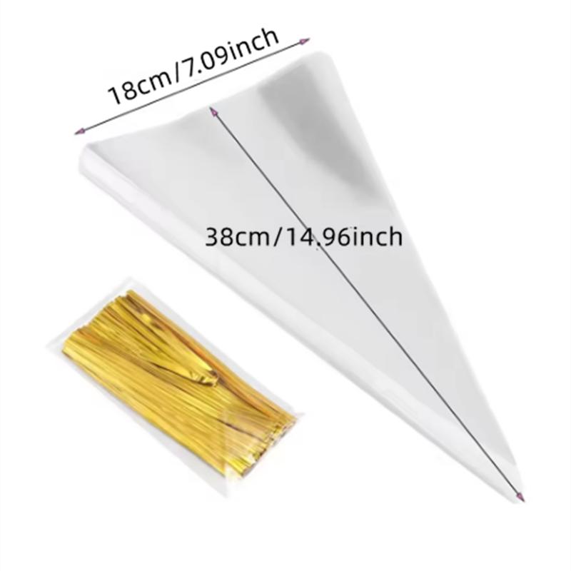 

100 шт. OPP Прозрачный треугольный пакет Прозрачный пластиковый пакет в форме конуса Целлофановые пакеты Прозрачный пакет для конфет Полиэтиленовый пакет для конфет