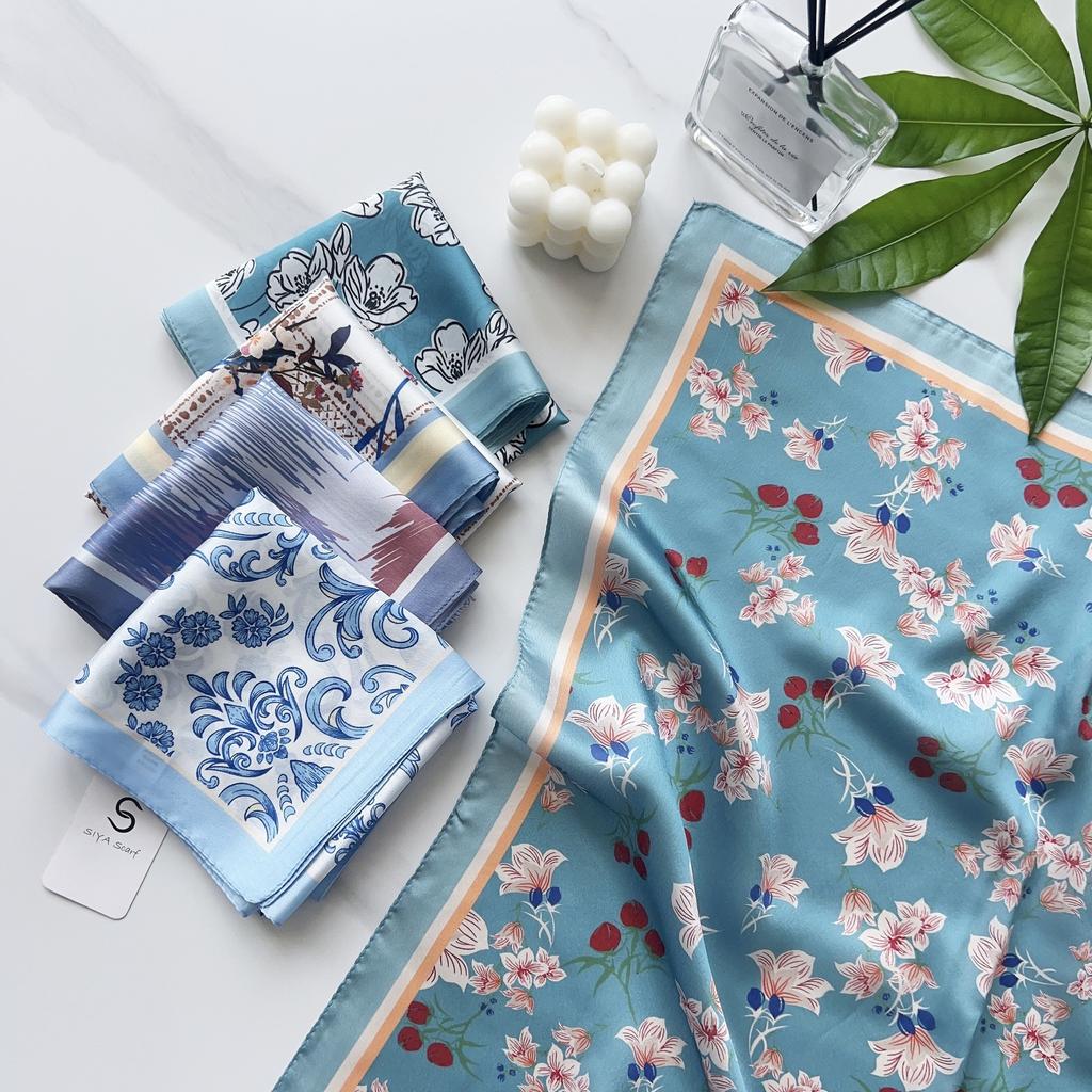 58 CM Sommer Neuer Quadratischer Schal Aus Künstlicher Seide Mit Künstlerischem Blumenschal, Haarband, Dekoratives Vielseitiges Kleines Kopftuch Für Damen