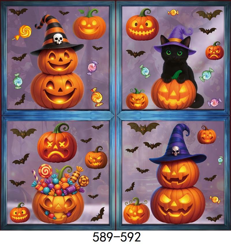 1 Set Watercolour Hand Painted Halloween Pumpkin Ghost Visible Window Home Decoration Window Stickers Family Wall Stickers