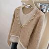 Temperament stacked fake two-piece top women's fashion knitted sweater lazy style high-end design sense niche