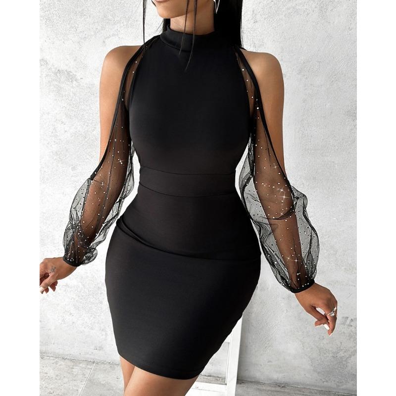 YYFS Women's Fashion Summer Spring Solid Color Print Long Sleeve Half Turtleneck Cocktail & Evening Dresses