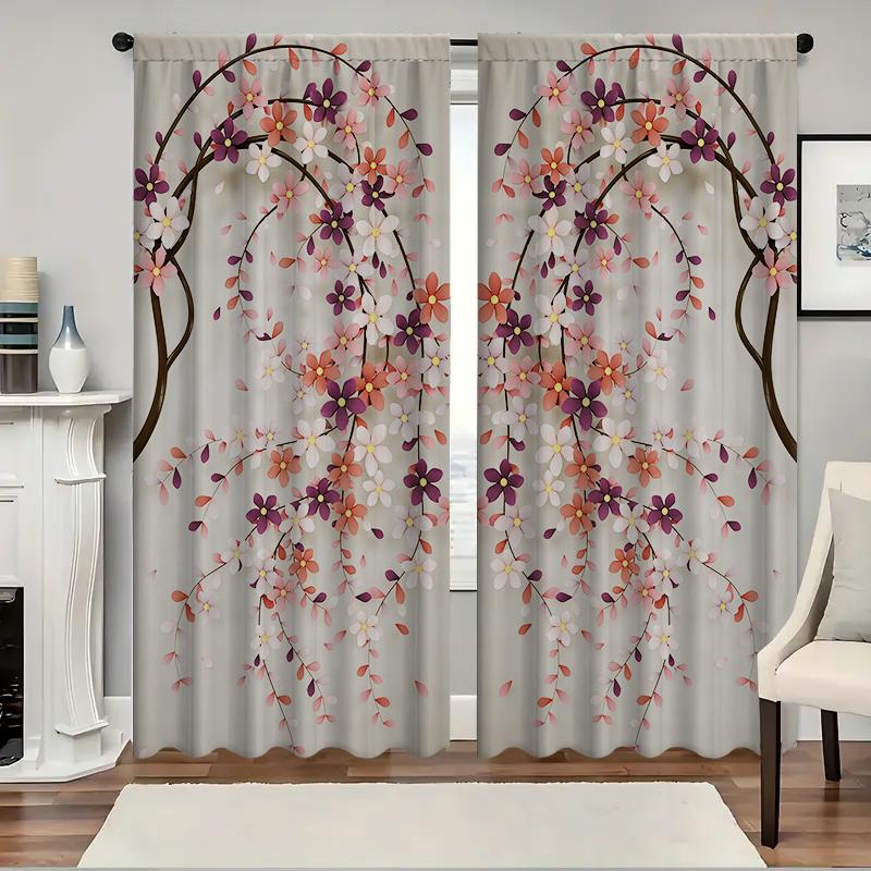 

2 шт. Домашние ротанговые шторы с цветочным узором, с пейзажным фоном и карманом для штанги, Кухня, Кофейня, Гостиная 75x166cm