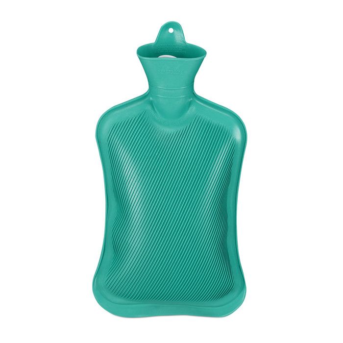 Relaxdays Bouillotte, sans housse, durable, sûr, 2 litres, pour le lit, caoutchouc inodore, eau chaude, turquoise