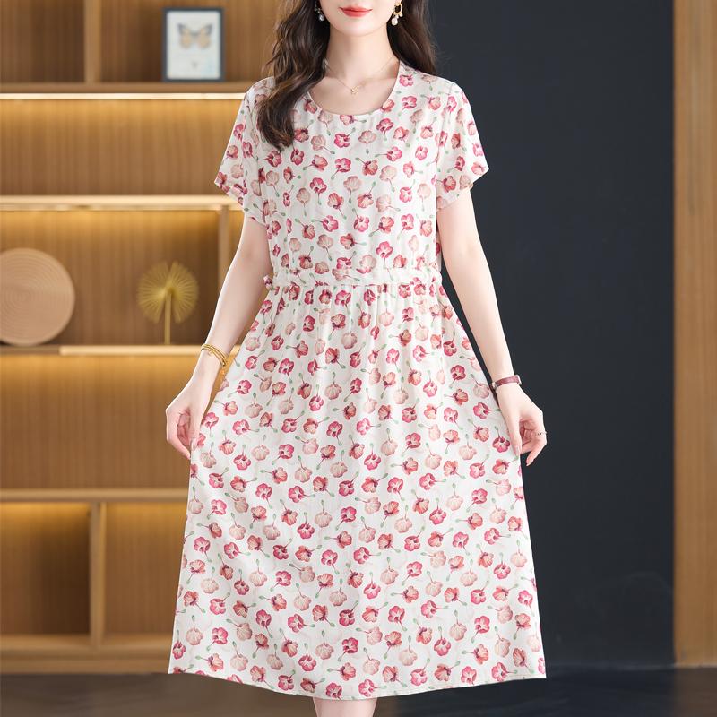Summer Women's Elegant Dresses Plus Size Short Sleeve Casual Long Dress Vintage Clothes
