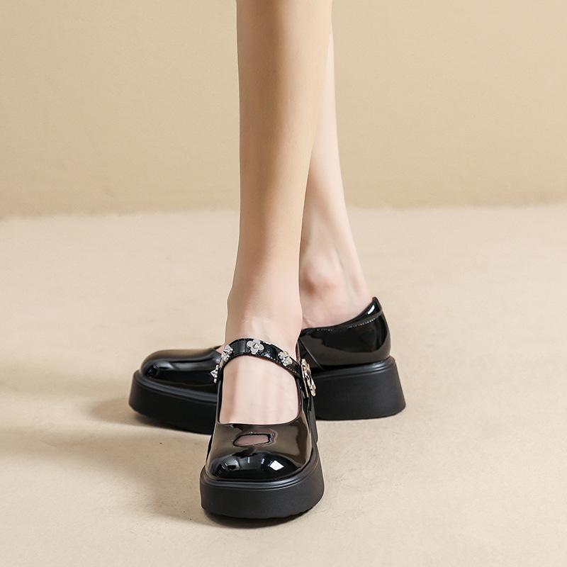 Flower Buckle Mary Jane Muffin Single Shoe Style College Platform Small Leather Shoes Women